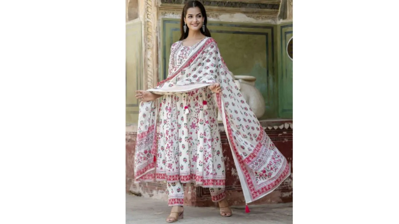 Anouk Floral Printed Cotton Anarkali Kurta 