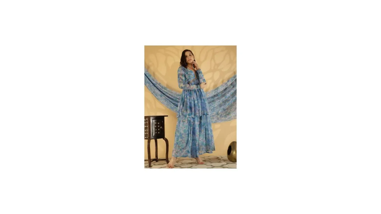 NUEVOSDAMAS Georgette Anarkali Suit Set