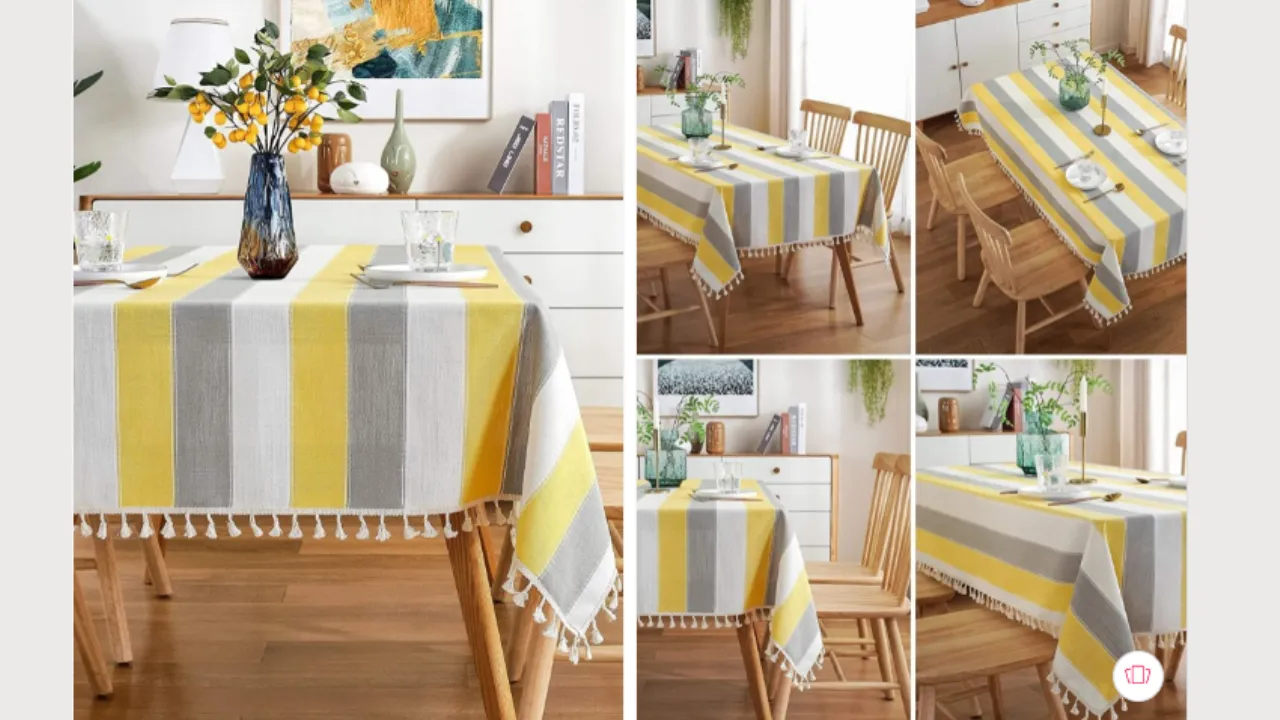 URBAN SPACE Yellow & White 6 Seater Striped Table Cloth