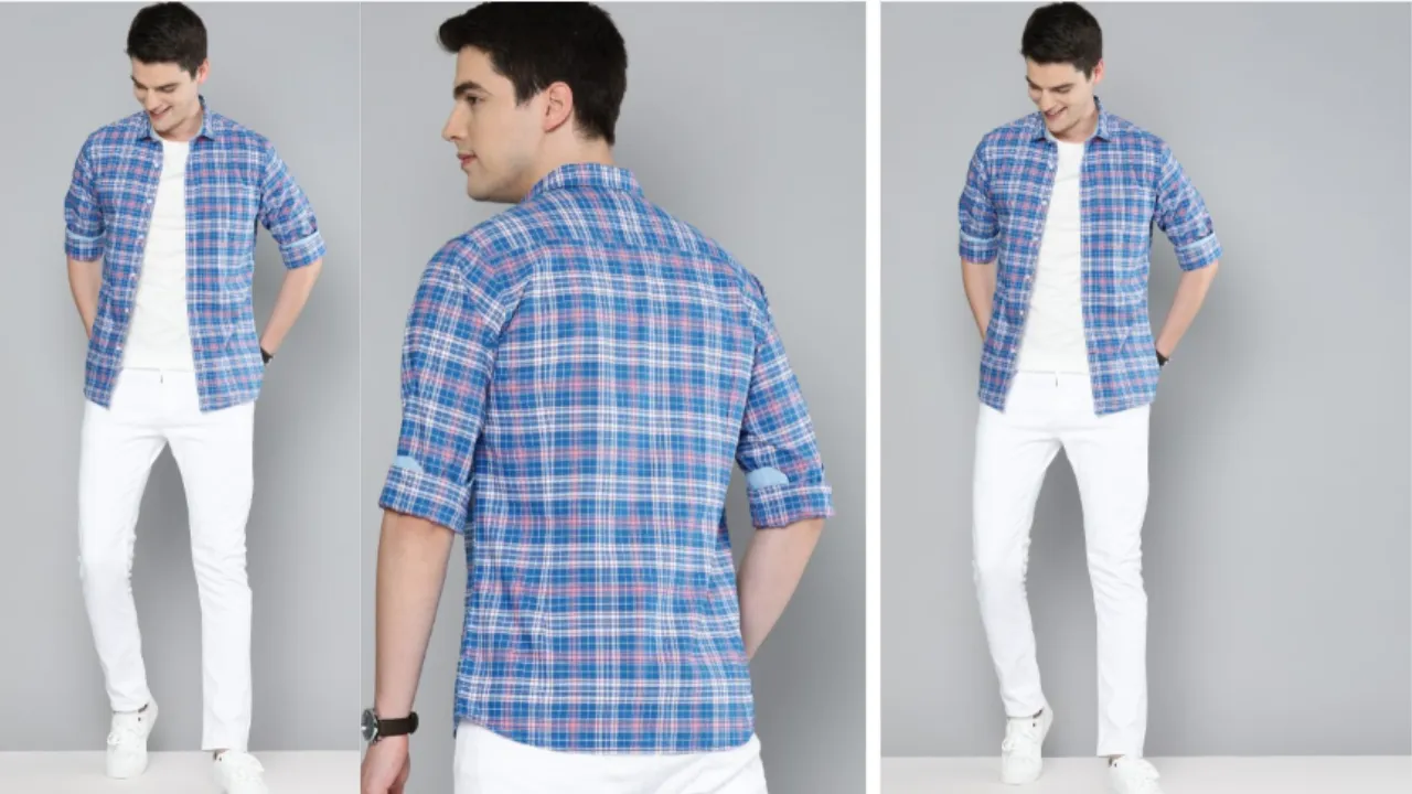Mast & Harbour Men Blue & White Regular Fit Checked Casual Shirt