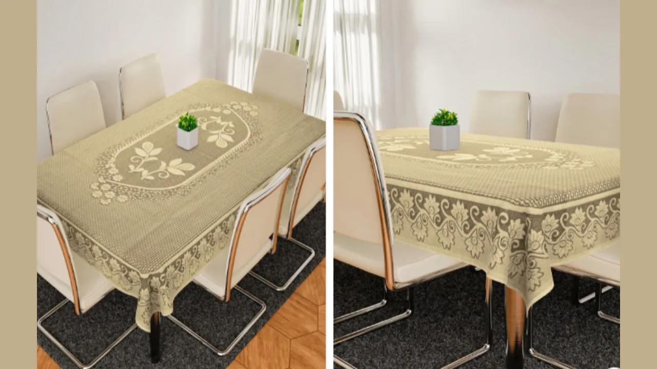 Kuber Industries Cream-Colored Floral Design Cotton 6-Seater Table Cover
