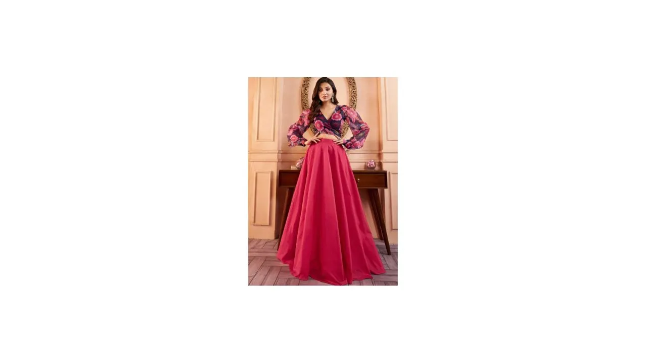 Inddus Crop Top with Solid Maxi Skirt