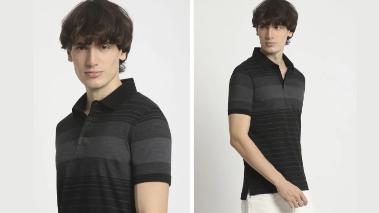 THE BEAR HOUSE Men Striped Polo Collar Slim Fit Tshirt
