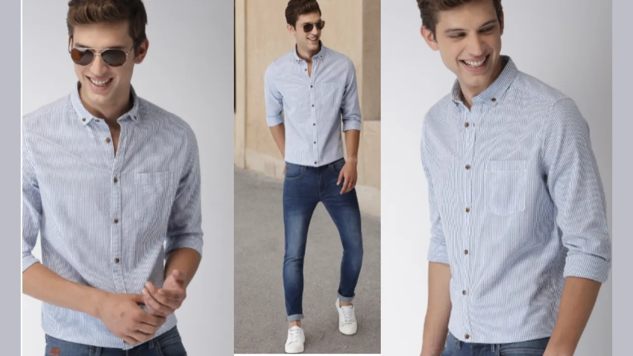 Mast & Harbour Men Blue & White Slim Fit Striped Casual Shirt