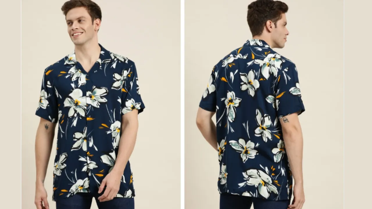 Hancock Men Navy Blue & White Relaxed Floral Printed Casual Shirt
