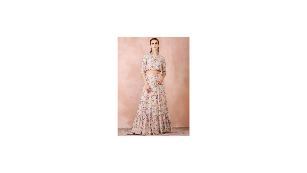 Payal Singhal Floral Crop Top With Frill Skirt