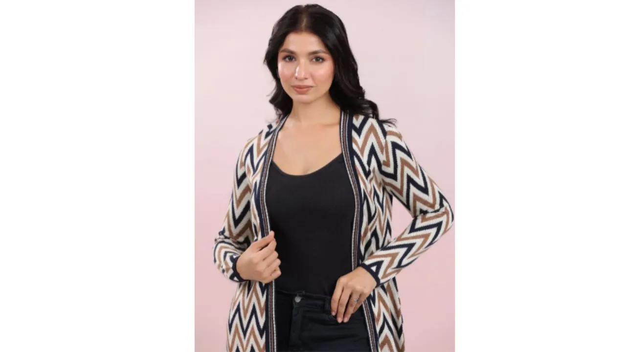 Janasya Women Woolen Chevron Printed Winter Shrug