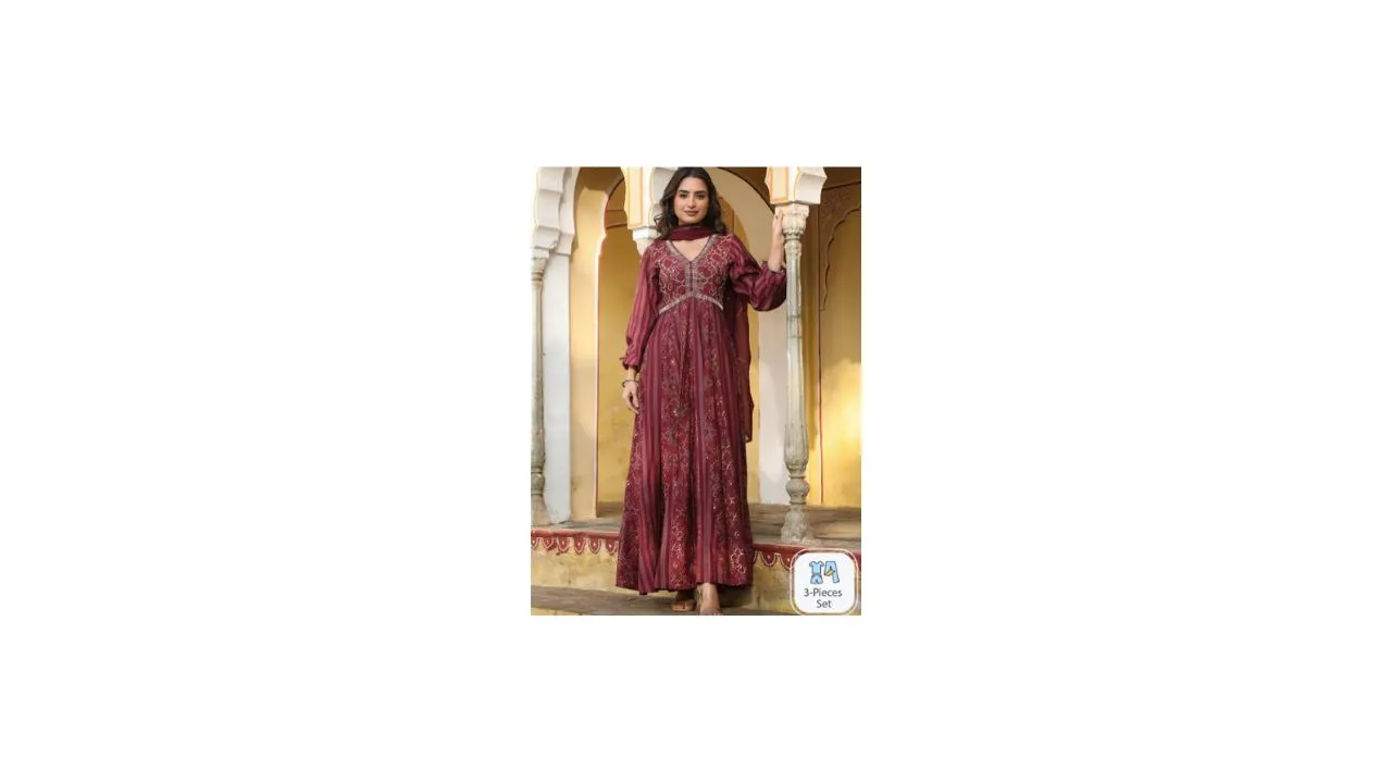 Rangeelo Chanderi Silk Anarkali Kurta With Dupatta