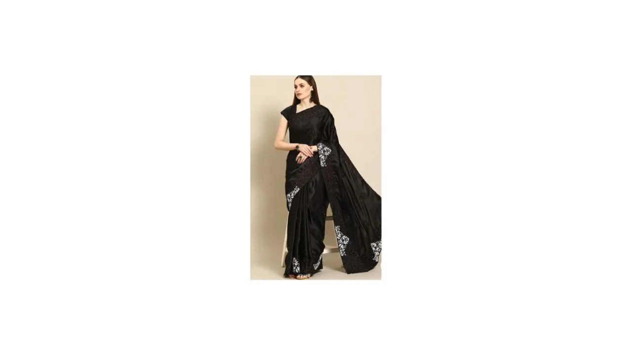 Anouk Black Ethnic Satin Saree