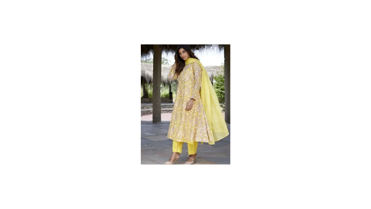 JAIPURRANG Floral Printed Chanderi Silk Kurta