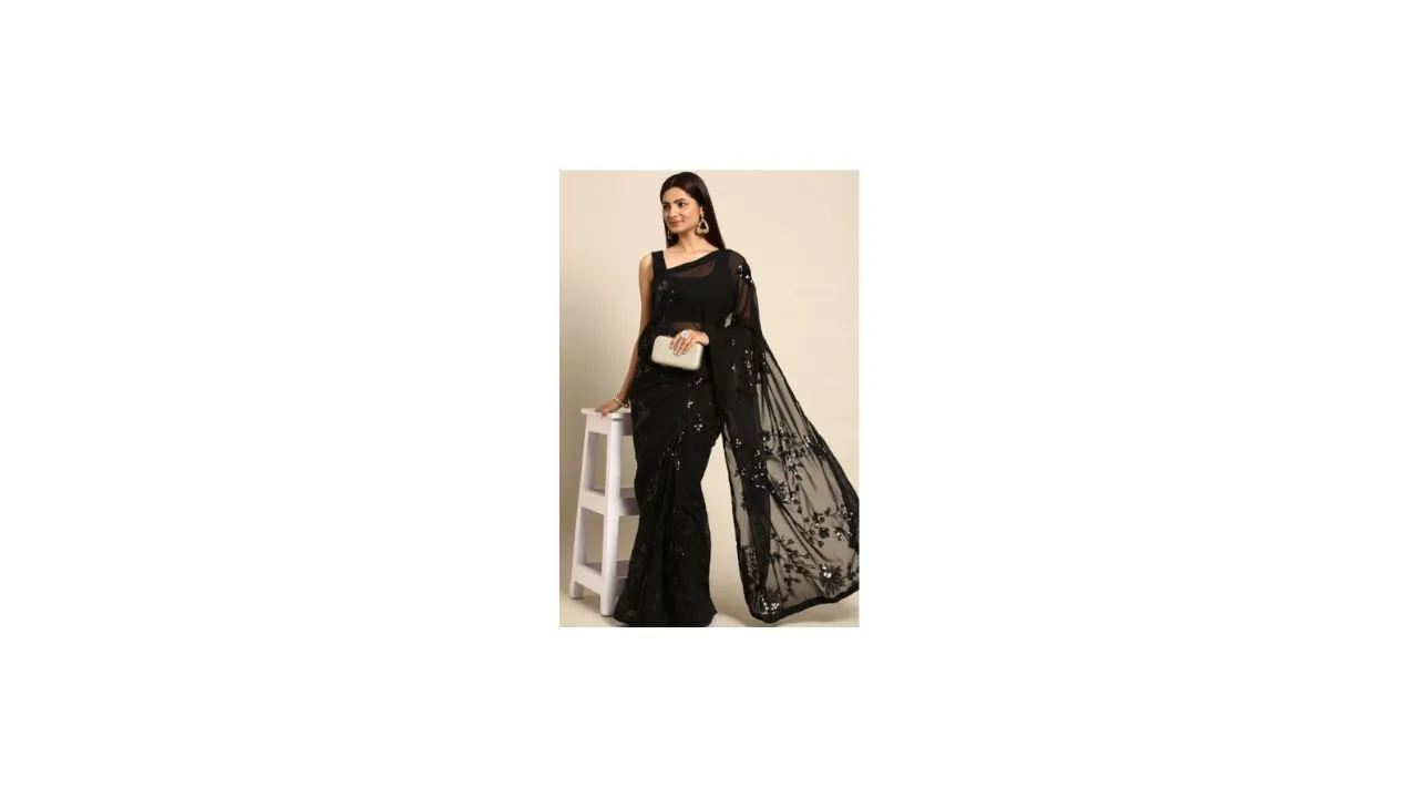 HERE&NOW Floral Sequinned Poly Georgette Saree