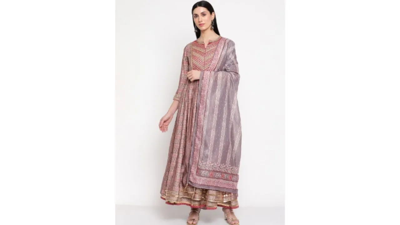 Be Indi Women Anarkali Kurta with Sharara 