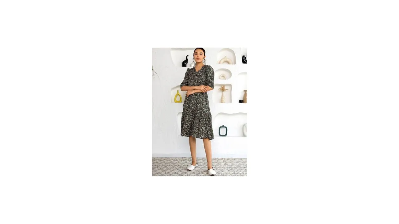 AASK Flower Print Puff Sleeve Dress