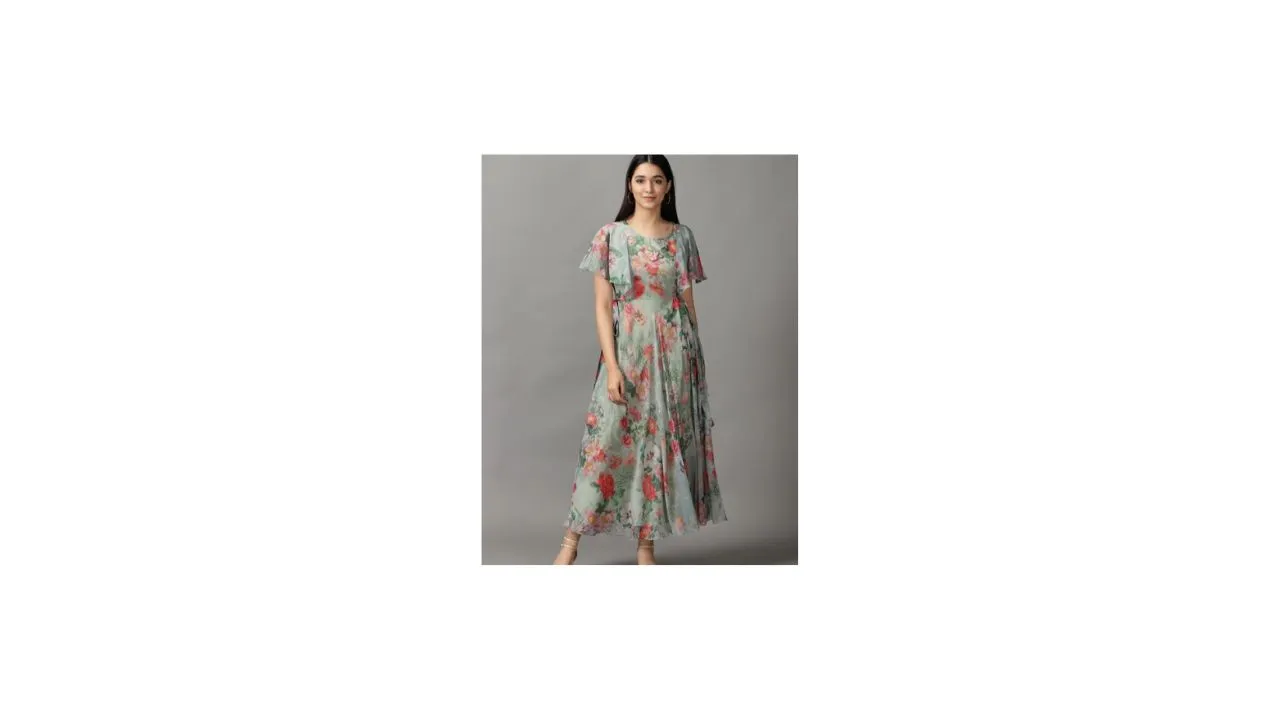 BAESD Georgette Flared Sleeves Maxi Dress