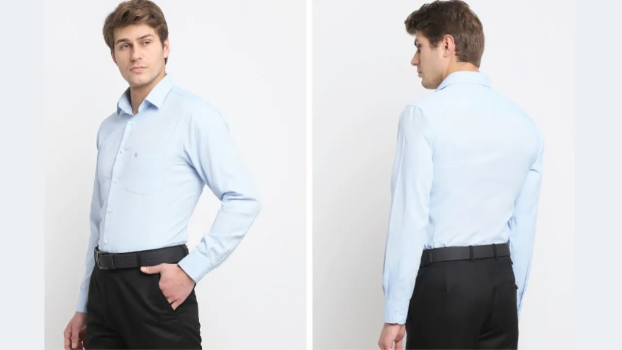 Cantabil Men Blue Self Design Cotton Original Formal Shirt
