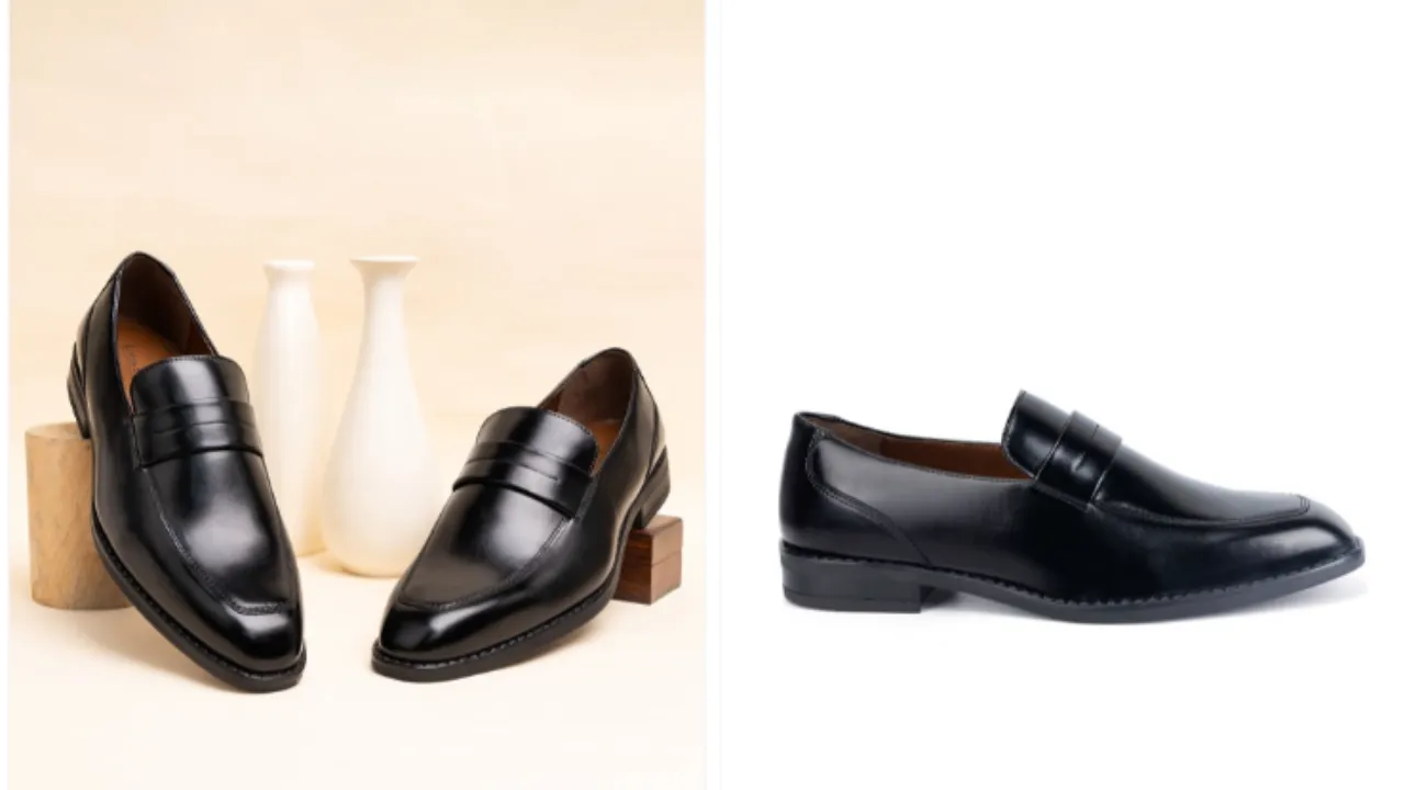 LOUIS STITCH Men Jet Black Formal Slip-On Moccasin Shoes