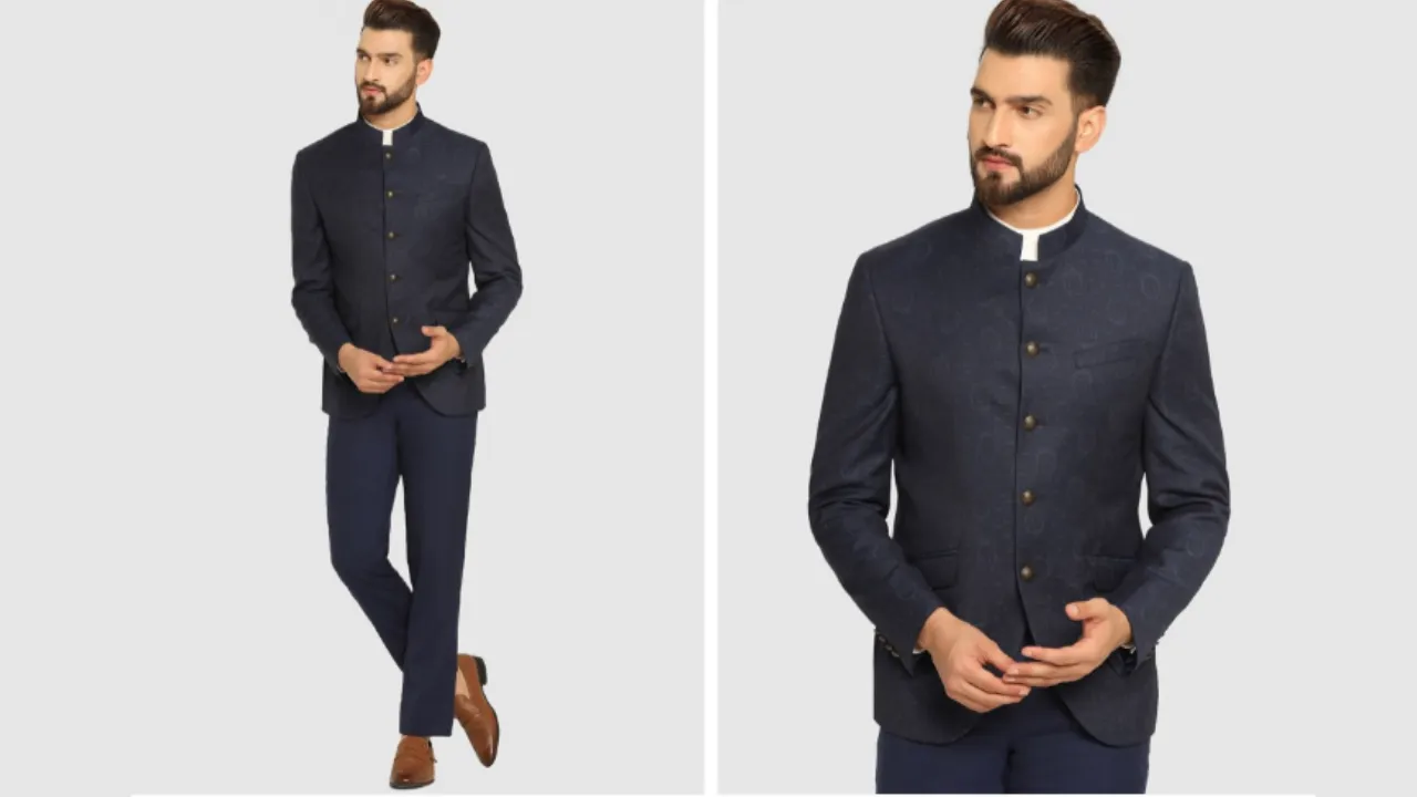 Blackberrys Woven Design Slim-Fit Two-Piece Bandhgala Suit