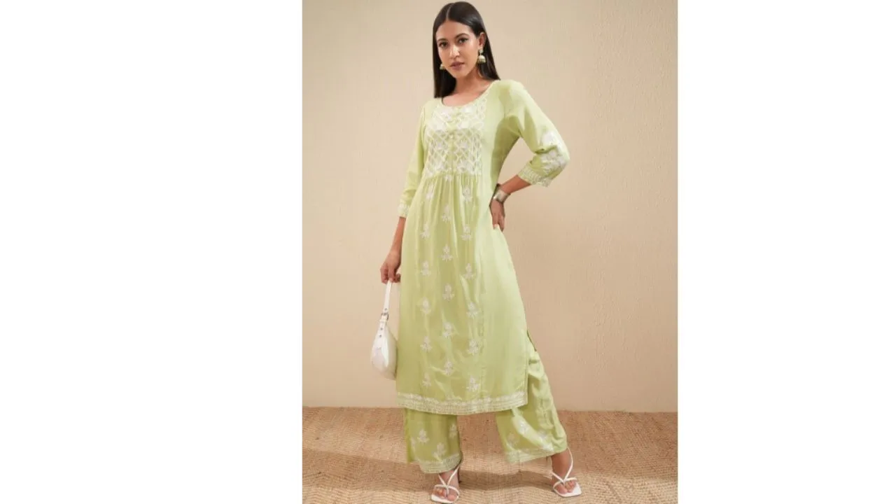 Vishudh Floral Embroidered A Line Kurta 