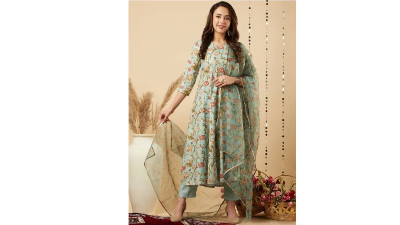 GoSriKi Floral Printed A-Line Kurta 