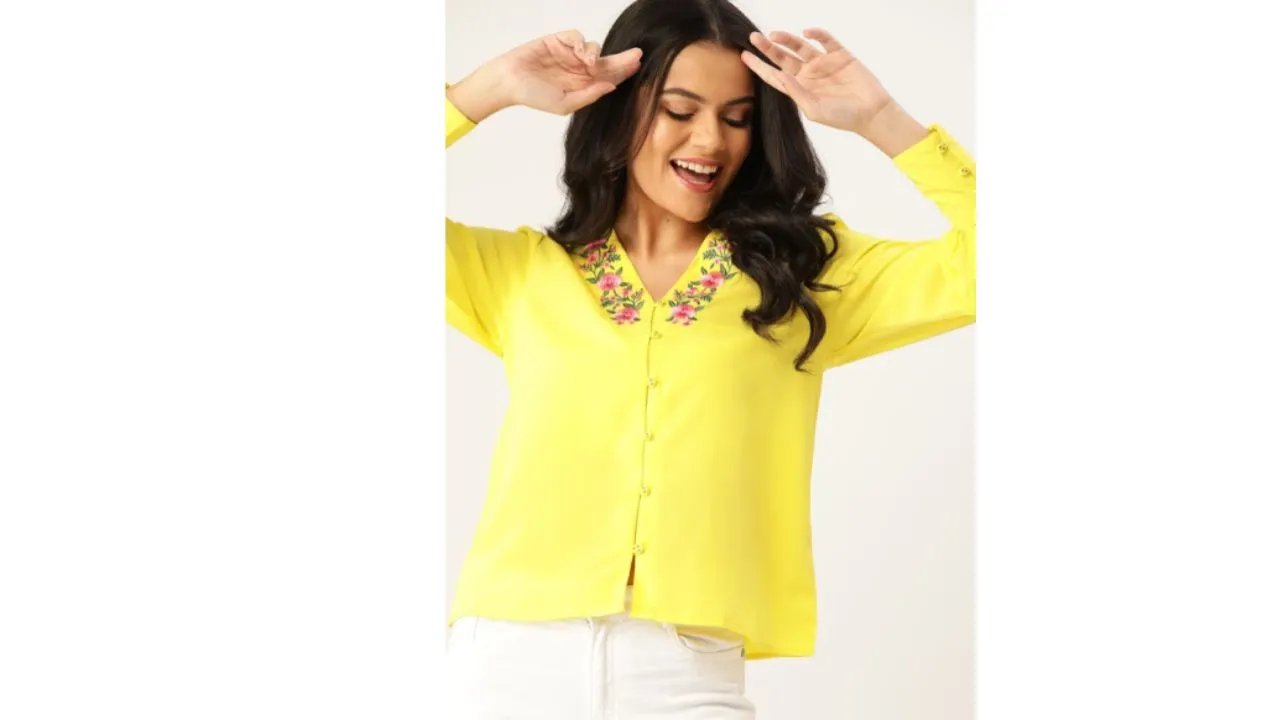 DressBerry Yellow Embroidered Top