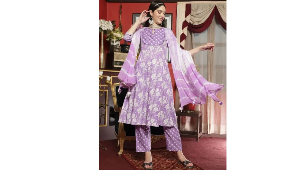  Sangria Floral Printed A Line Kurta  