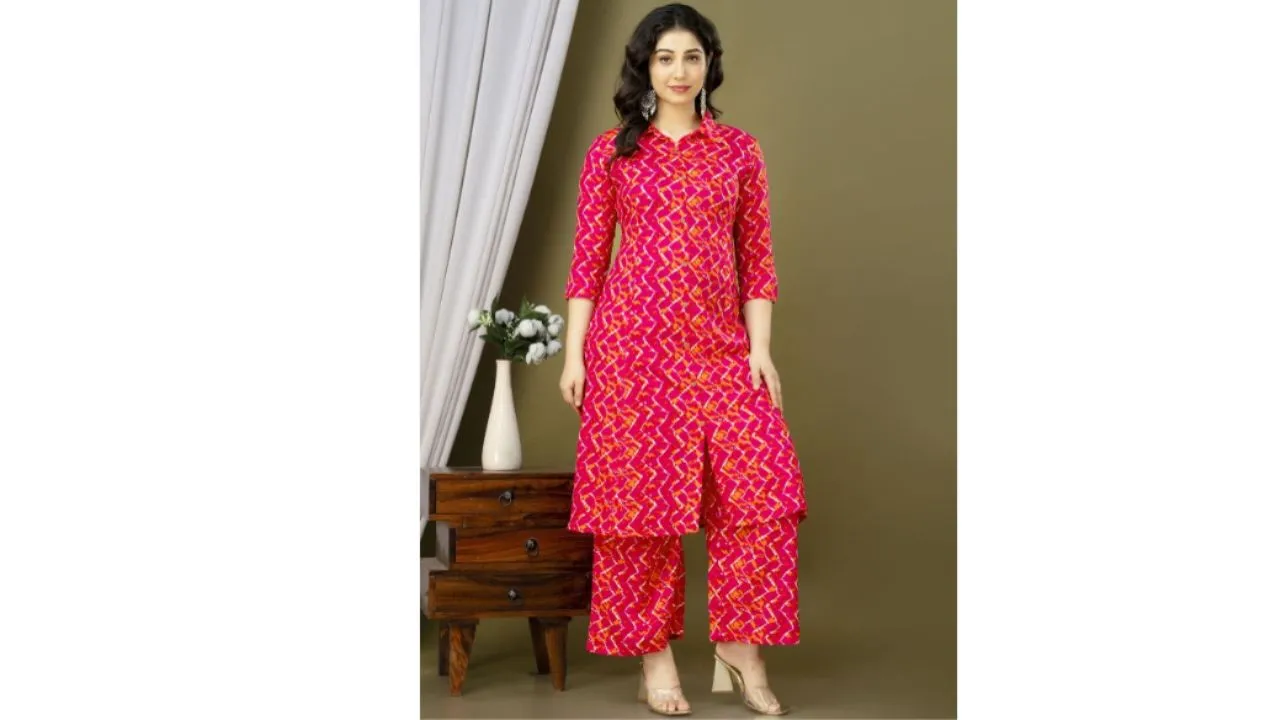 KALINI Chevron Shirt Collar A-Line Kurta 