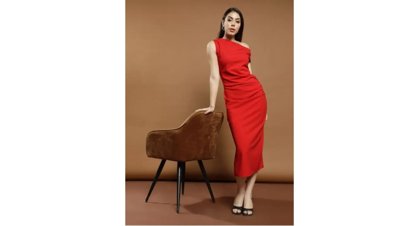  Athena One Shoulder Scuba Bodycon Midi Dress 