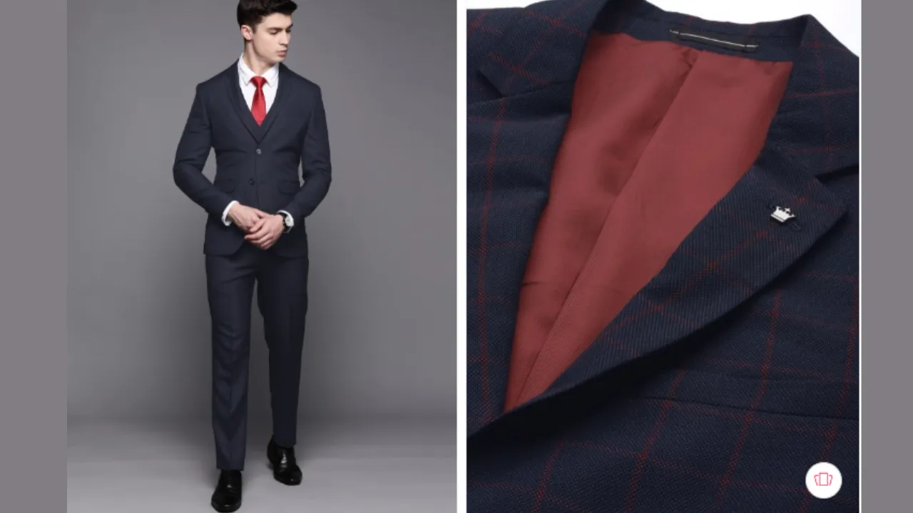 Louis Philippe Men Checked Slim Fit 3-Piece Suit