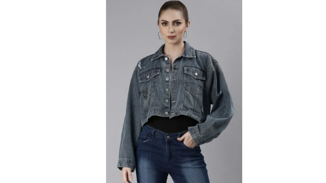 SHOWOFF Windcheater Crop Denim Jacket