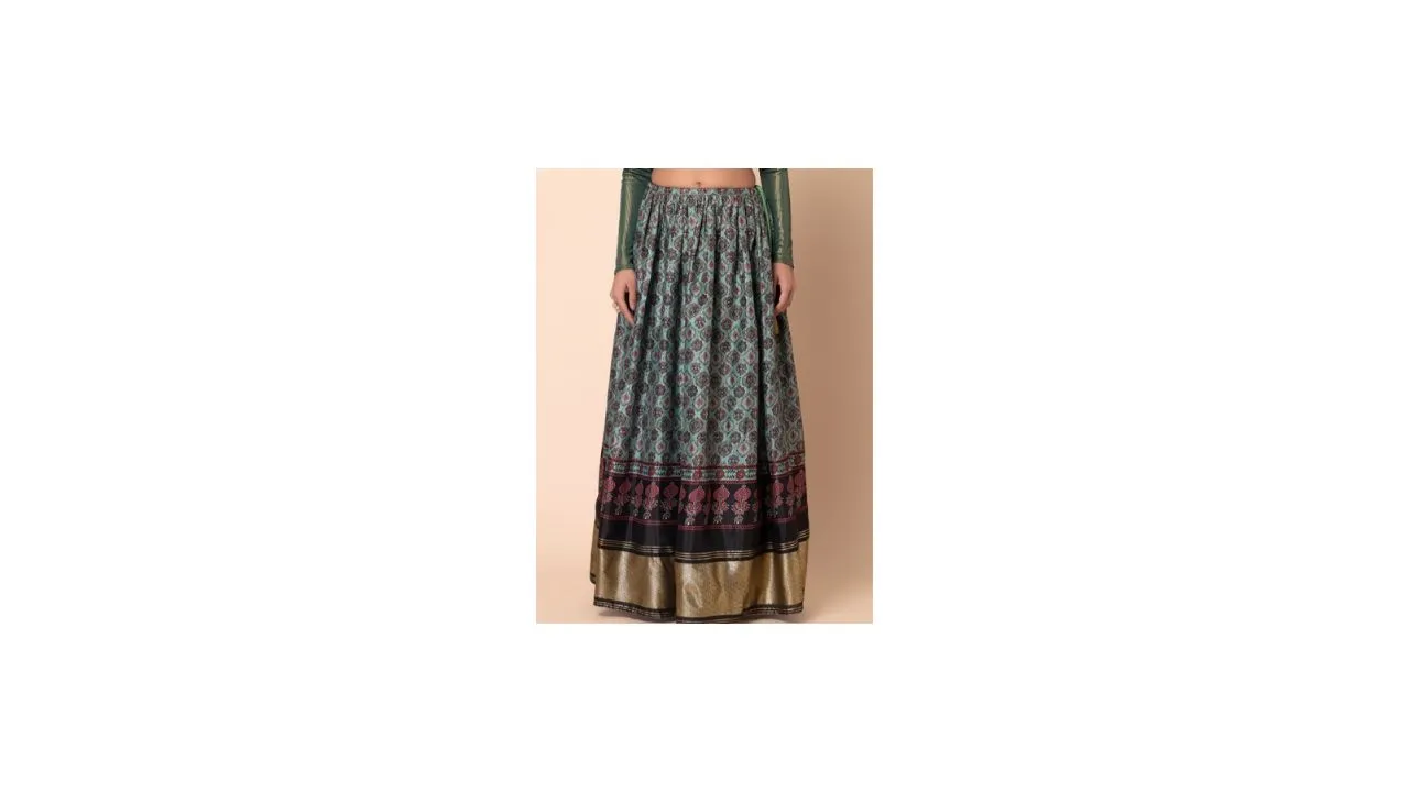 INDYA Ethnic Motifs Printed Flared Maxi Skirt