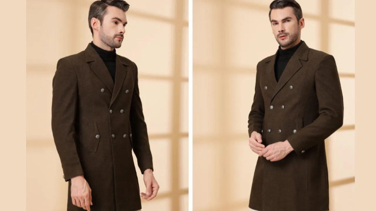 KLOTTHE Notched Lapel Double Breasted Woollen Trench Coat