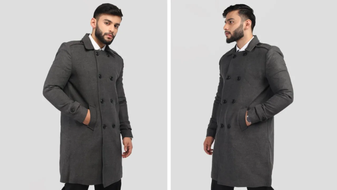 HONNETE Men Solid Spread Collar Trenchcoat