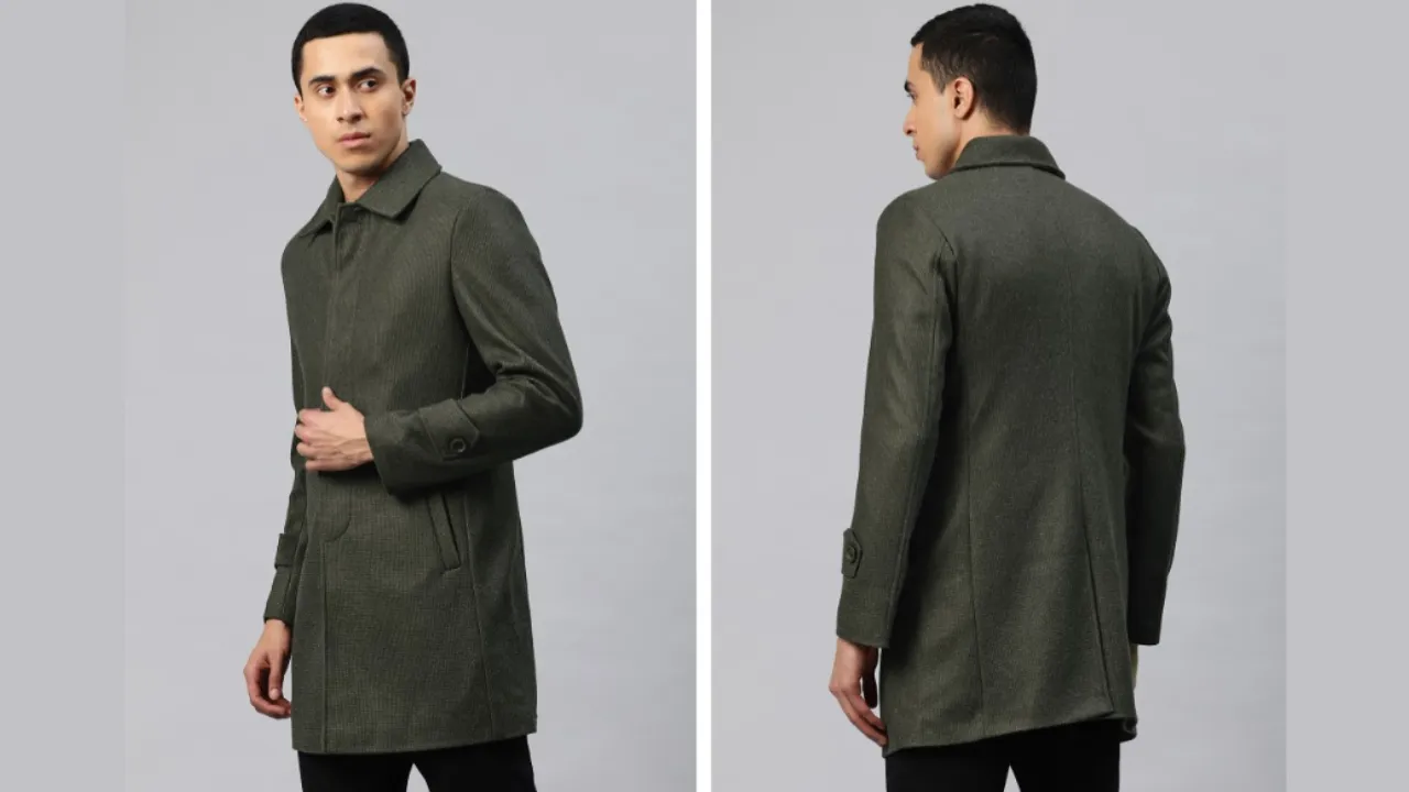 Pierre Carlo Men Self Design Tweed Trench Coat