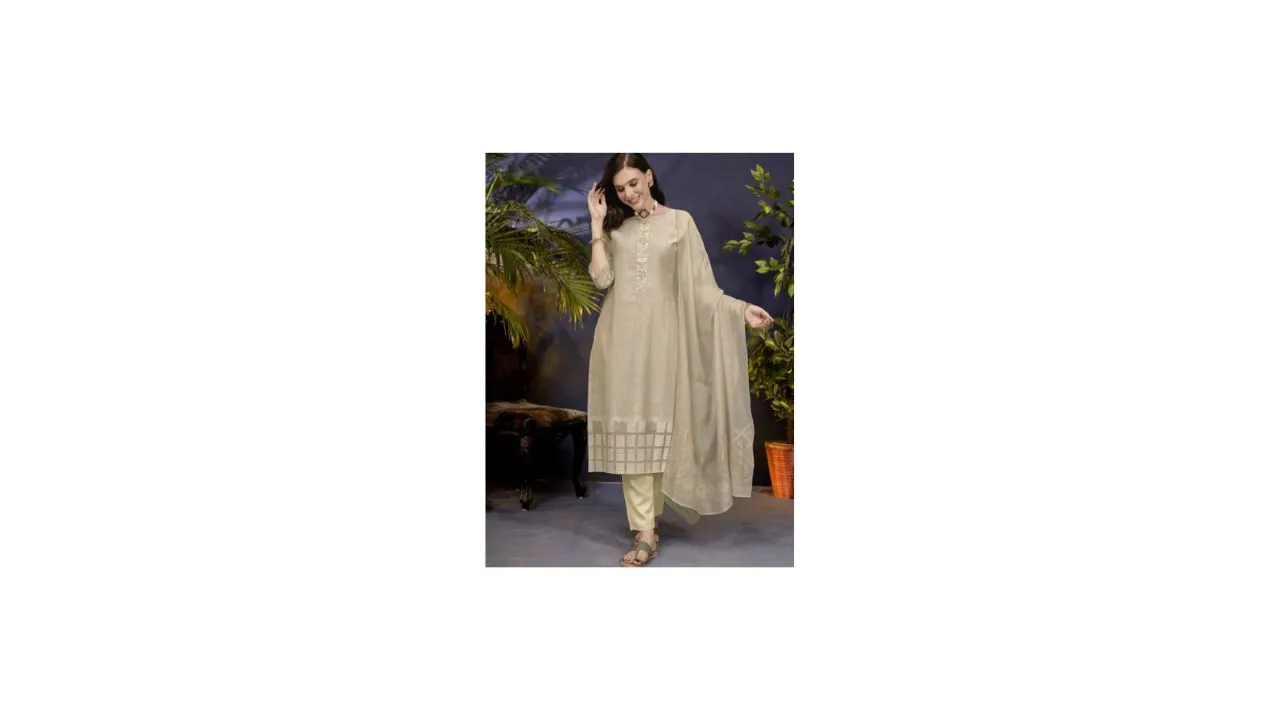 Anouk Khadi Straight Kurta With Trouser & Dupatta