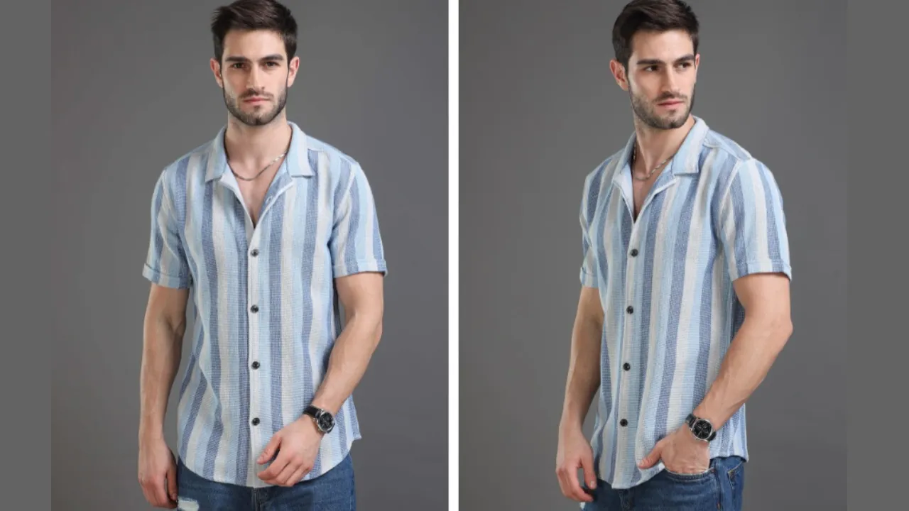 Moda Rapido blue Slim Fit Striped Short Sleeves Cotton Casual Shirt