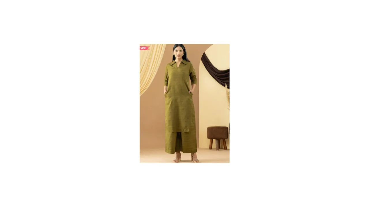 HANDIKART Shirt Collar Straight Kurta With Palazzo