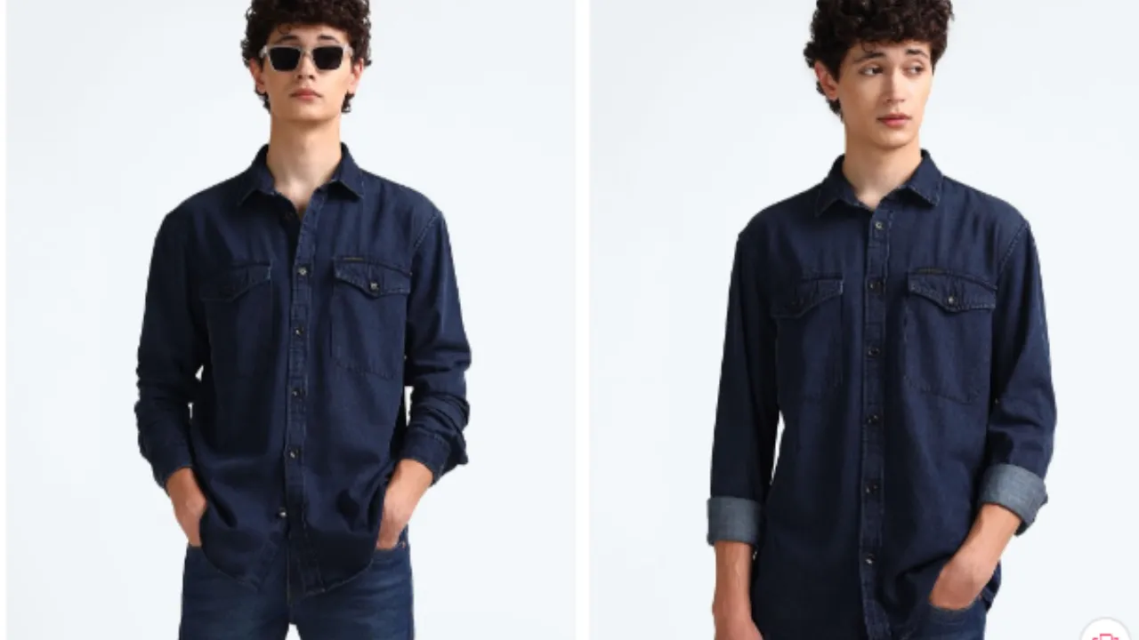 Flying Machine Spread Collar Slim Fit Chambray Cotton Casual Shirt