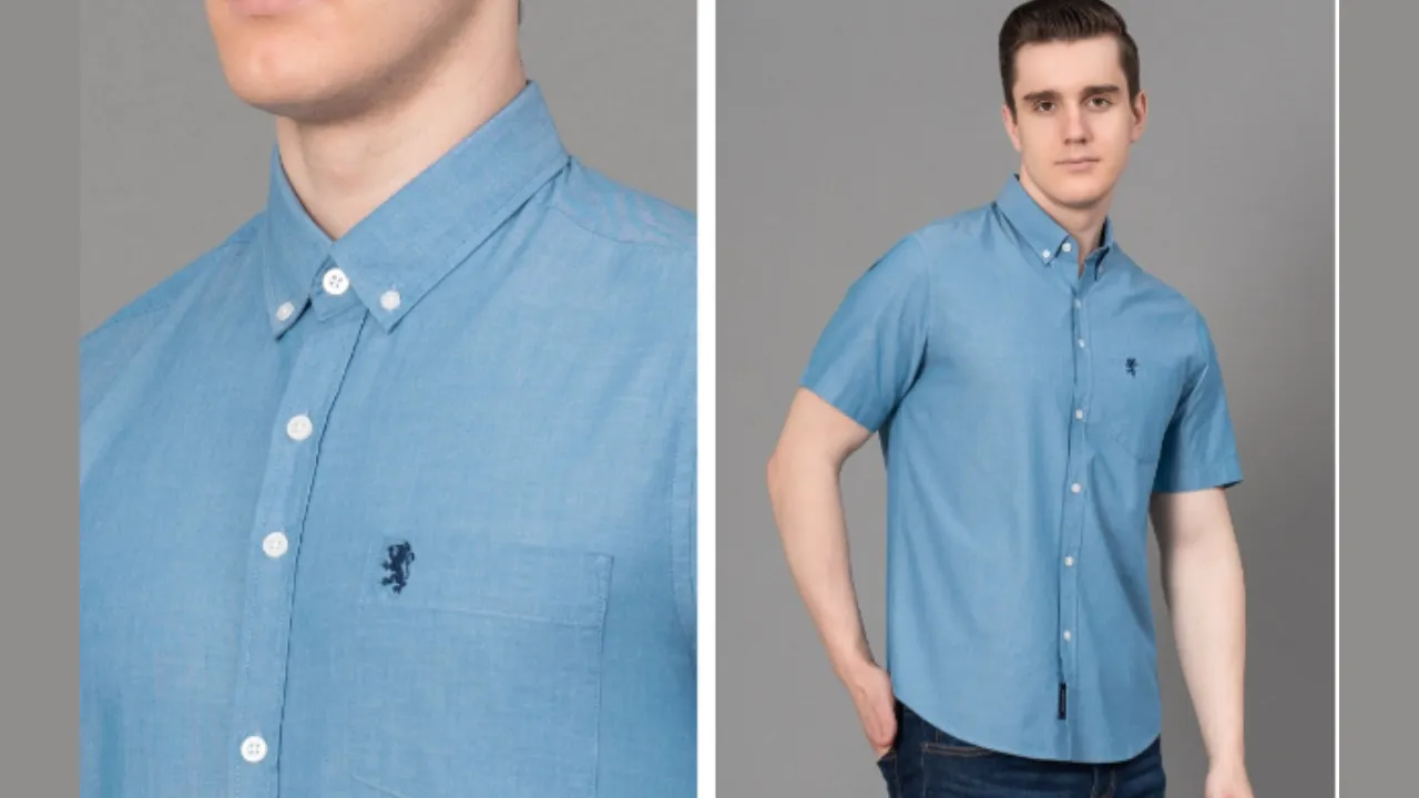 Red Tape Button-Down Collar Chambray Weave Cotton Casual Shirt