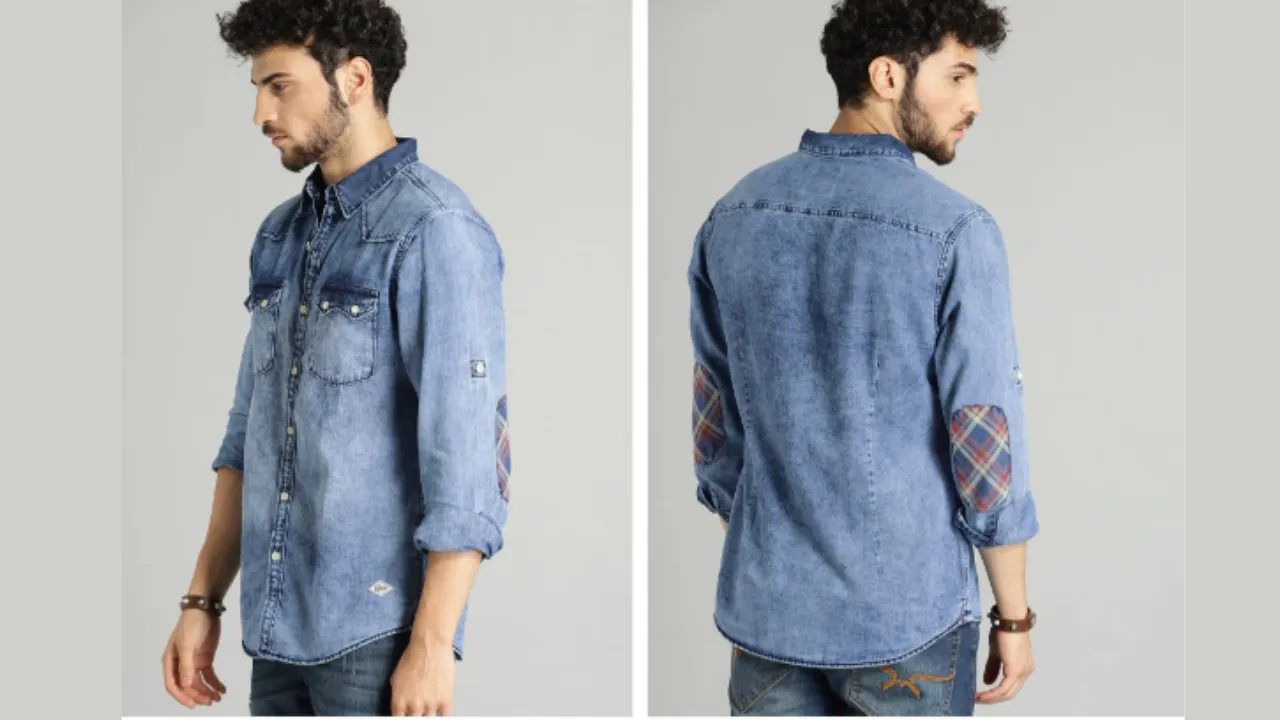 Roadster Men Blue Regular Fit Solid Chambray Casual Shirt