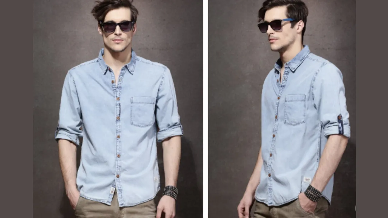 Roadster Men Blue Chambray Casual Shirt