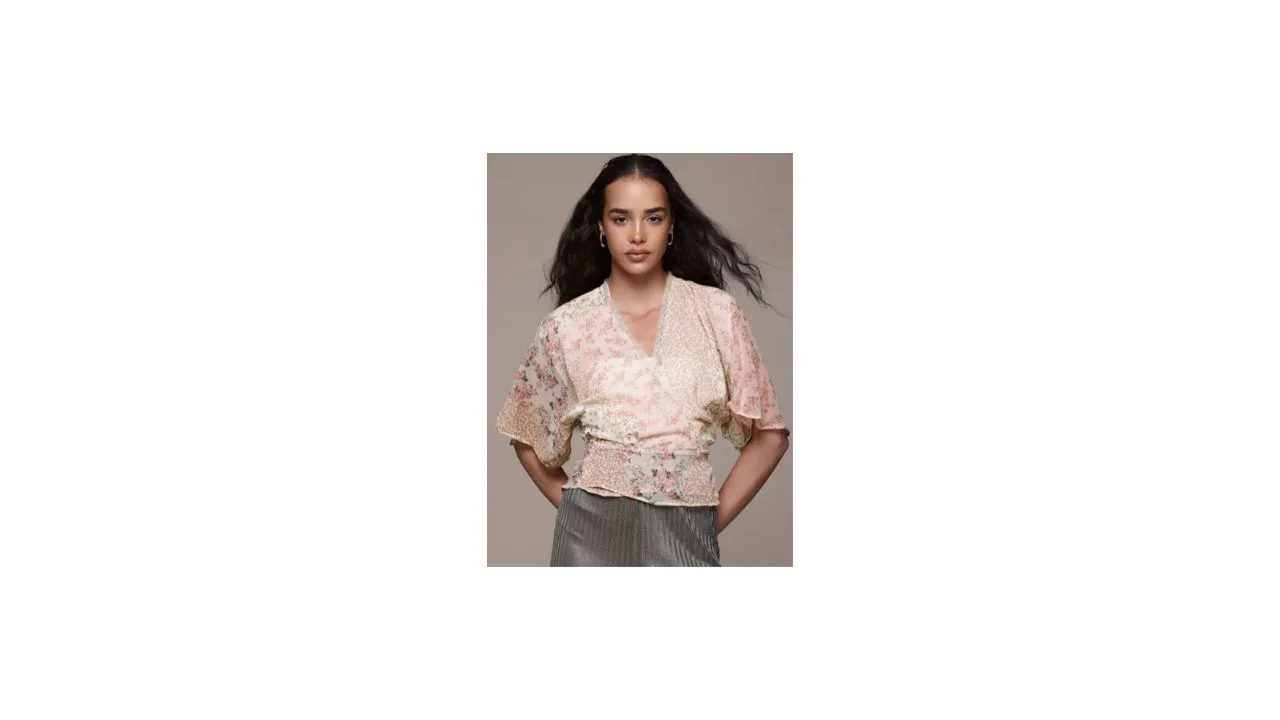 MANGO Floral Print Extended Sleeves Wrap Top