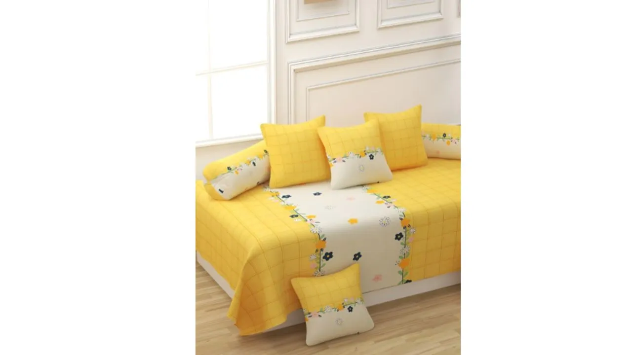 CHHILAKIYA Yellow 8 Pieces Printed Cotton Diwan Set