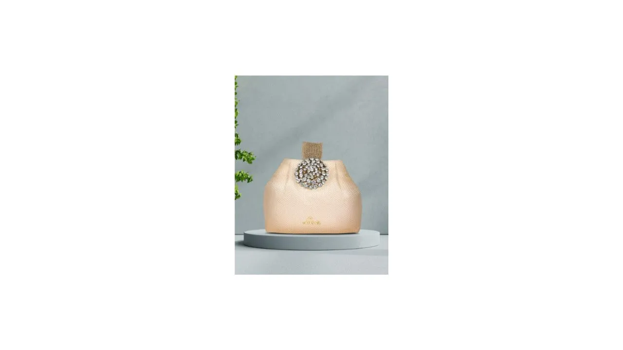 Lavie Tiana Off White Embellished Potli Clutch