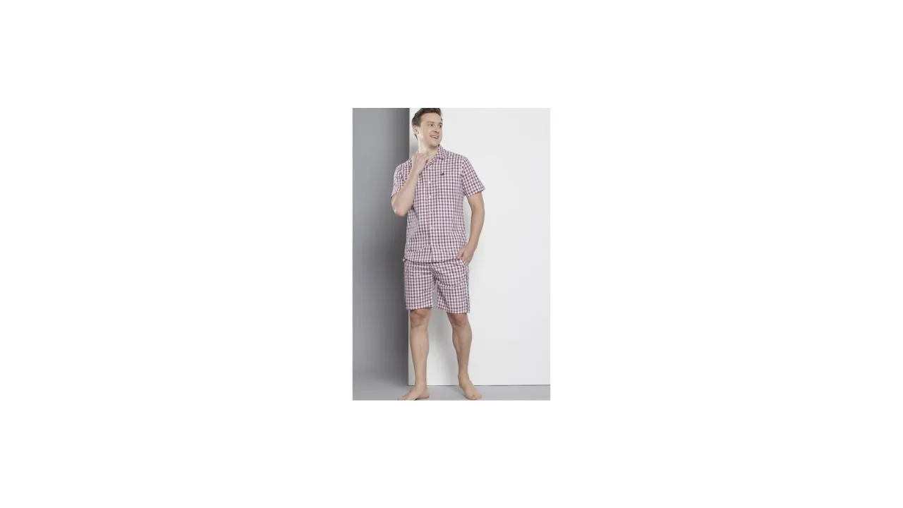 The Indian Garage Co Men Pure Cotton Checked Night suit