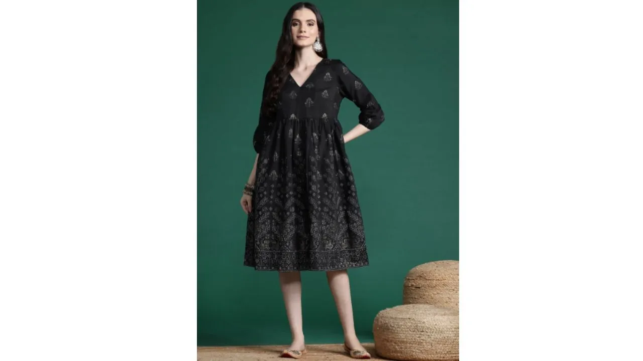 Sangria Ethnic Foil Print Empire Dress