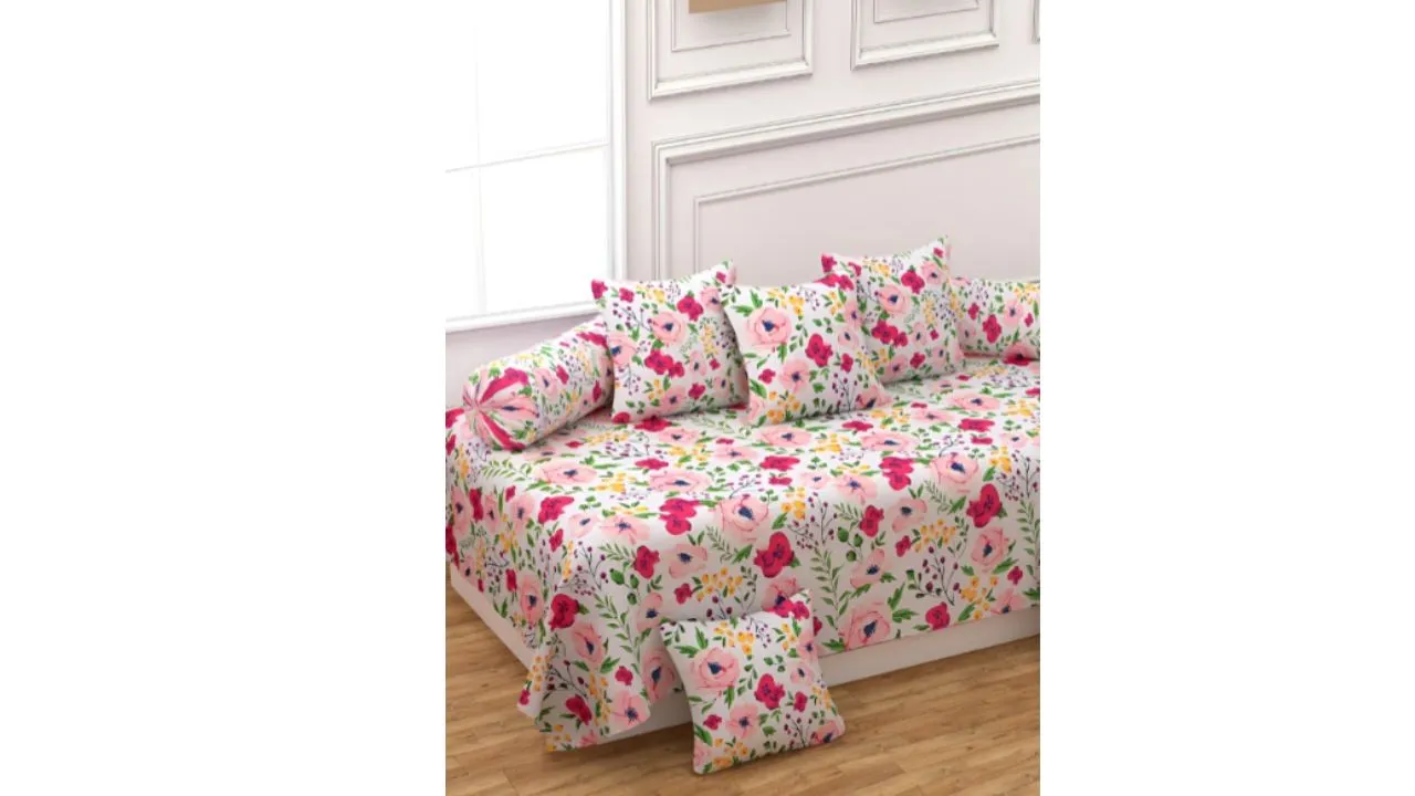 CHHILAKIYA White & Pink Cotton Diwan Set