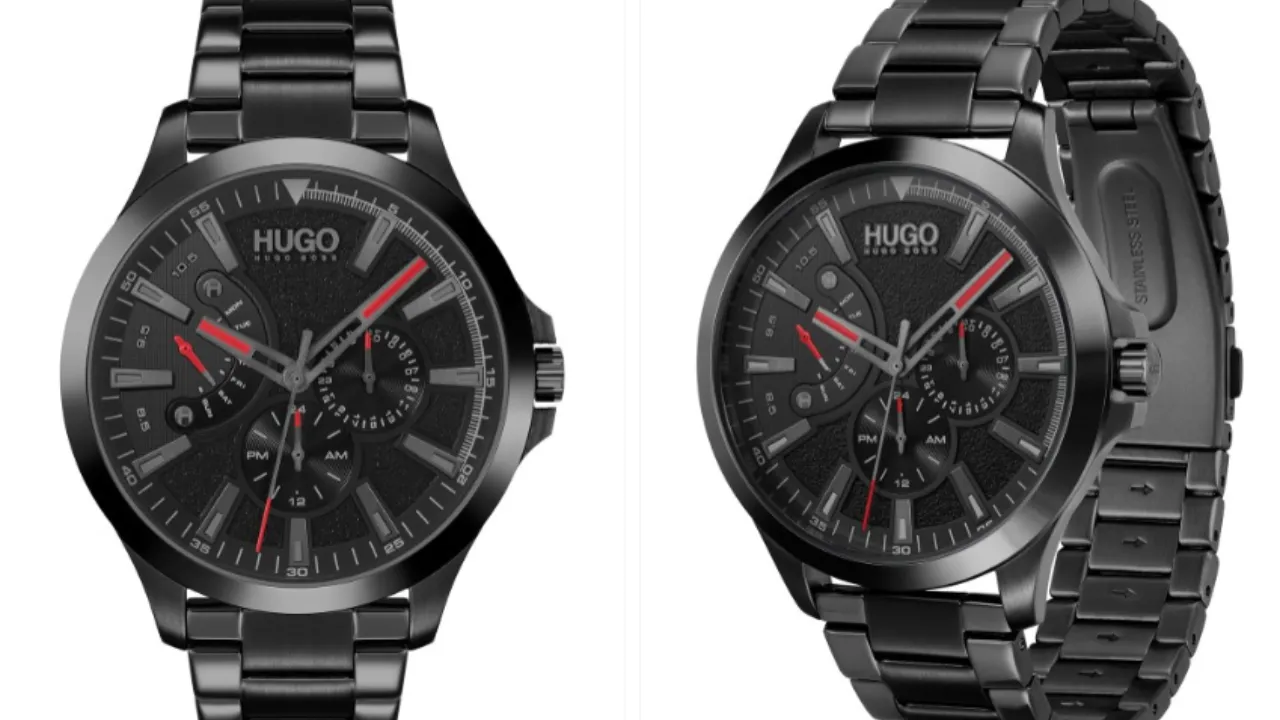 HUGO Men Black Leap Bracelet Style Analogue Multi Function Watch