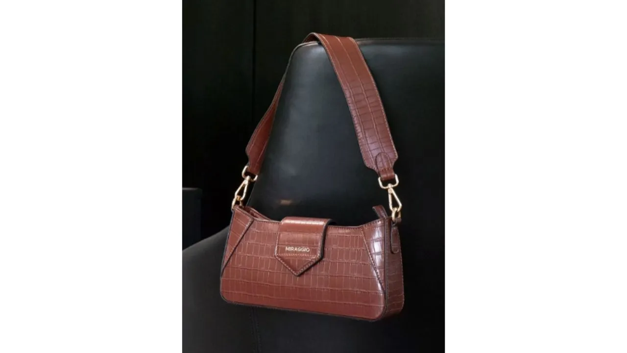 MIRAGGIO Women Brown Croc Textured Shoulder Bag