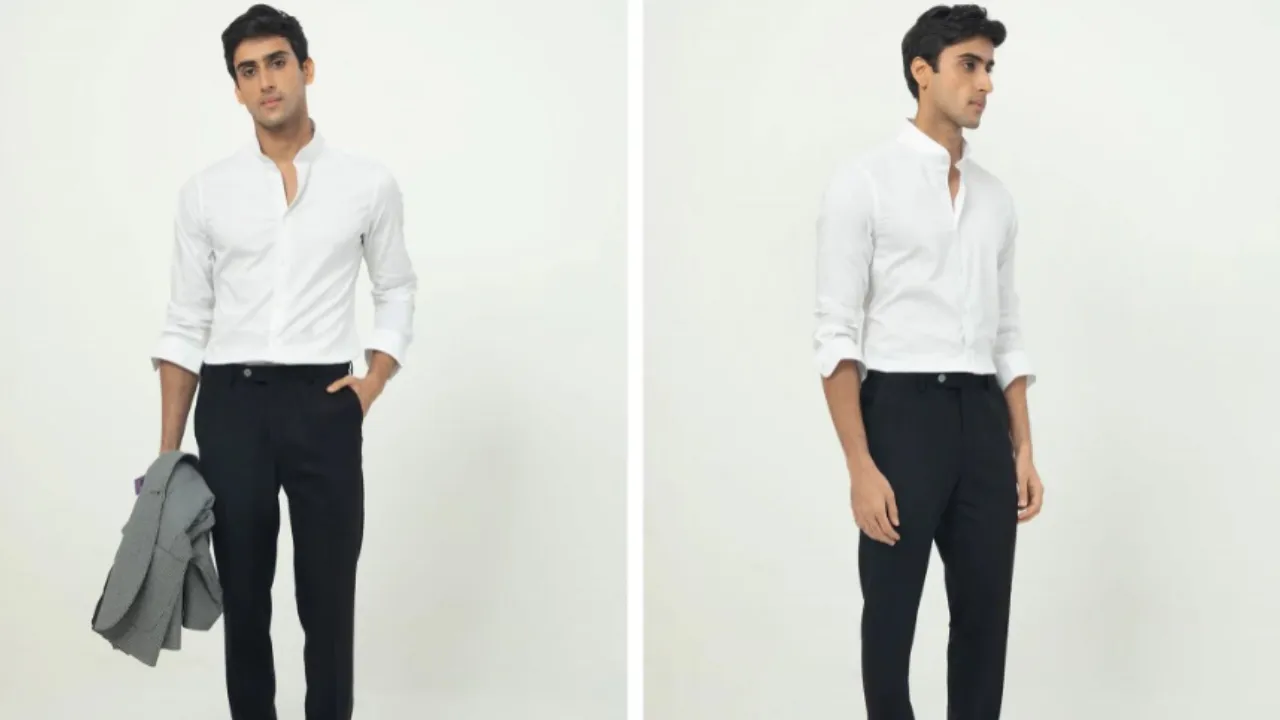 MISCHIEF MONKEY Classic Tailored Fit Mandarin Collar Cotton Opaque Casual Shirt