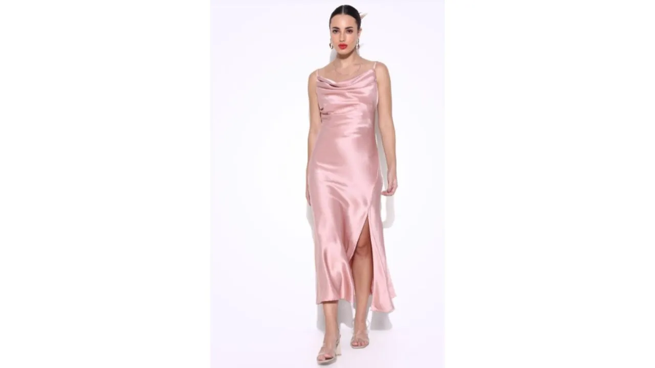 SHOWOFF Solid Cowl Neck Midi Dress